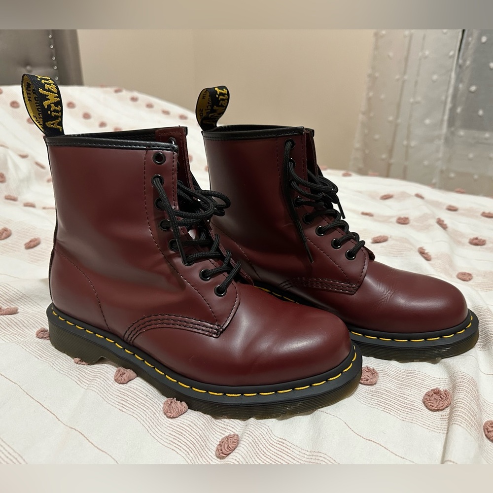 Dr. Martins 1460 smooth leather lace up boots in cherry red